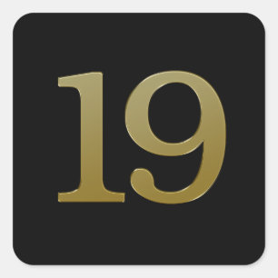 Number 19 Gold Square Sticker