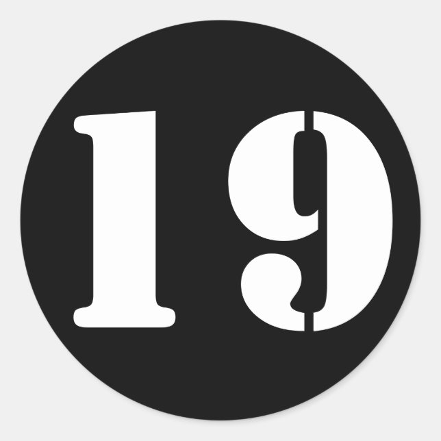 Number 19 Nineteen Black Stencil Numbers by Janz Classic Round Sticker (Front)
