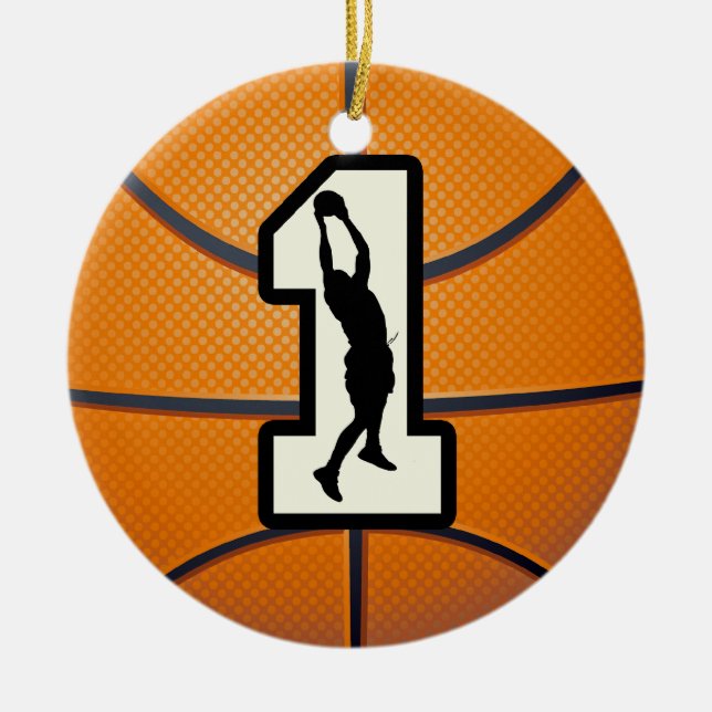 Number 1 Basketball Ceramic Tree Decoration (Front)