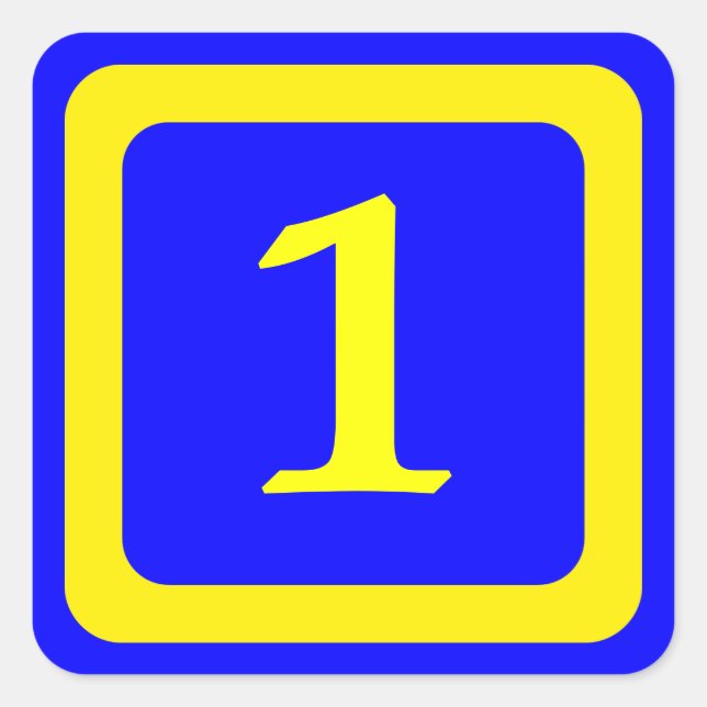 number 1, blue bacground, yellow frame square sticker (Front)
