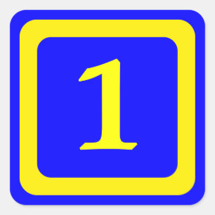 number 1, blue bacground, yellow frame square sticker