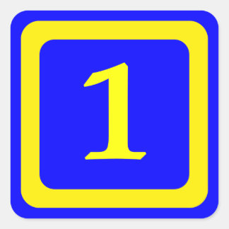 number 1, blue bacground, yellow frame square sticker