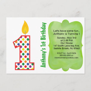 Number 1 Colourful Polka Dot Birthday Invitation