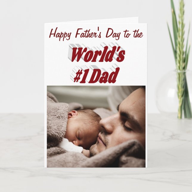 Number 1 Dad Fathers Day Photo burgundy  Card (Front)