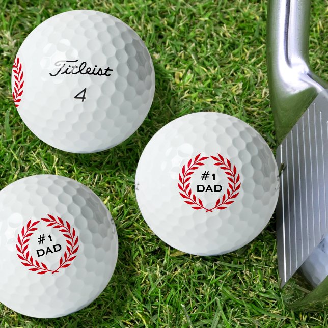 Number 1 Dad Modern Wreath Custom Red Set Golf Balls (Creator Uploaded)
