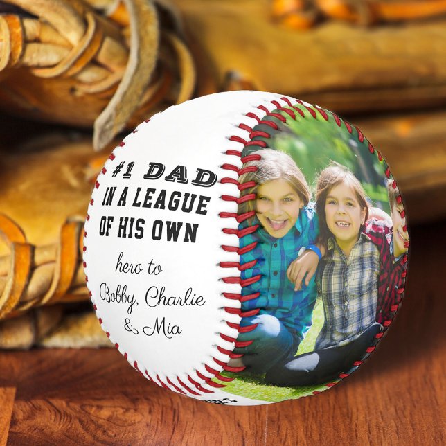 Number 1 Dad Saying Custom 2 Photo Personalised Baseball (Creator Uploaded)