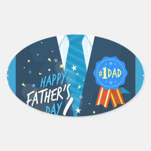 Number 1 DadNumber one dad blue badge tie suit fat Oval Sticker