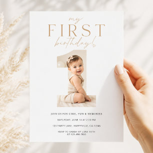 Number 1 Modern Photo First Birthday Invitation