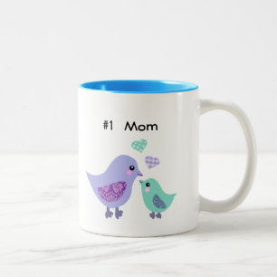 Number 1 mum cute purple & blue bird & chick mug