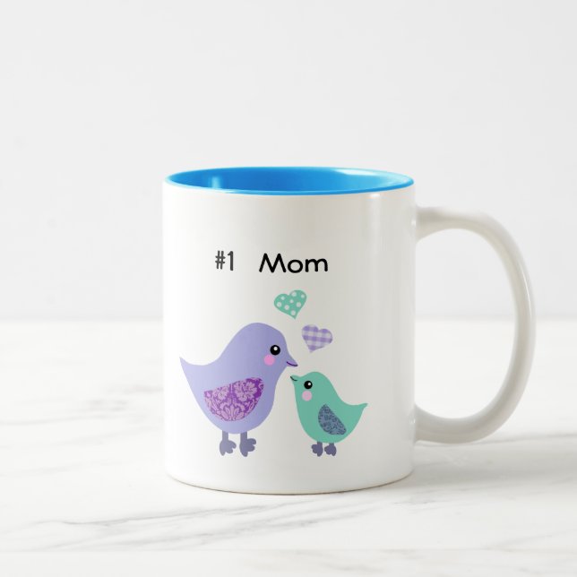 Number 1 mum cute purple & blue bird & chick mug (Right)