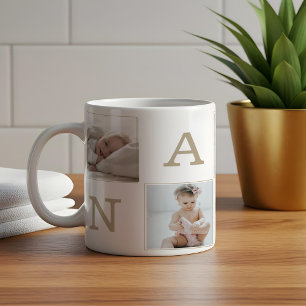 Number 1 Nana Grandma Photo Collage Gold Frame Coffee Mug