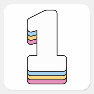 Number 1 One Cute Rainbow Birthday Numbers Square Sticker