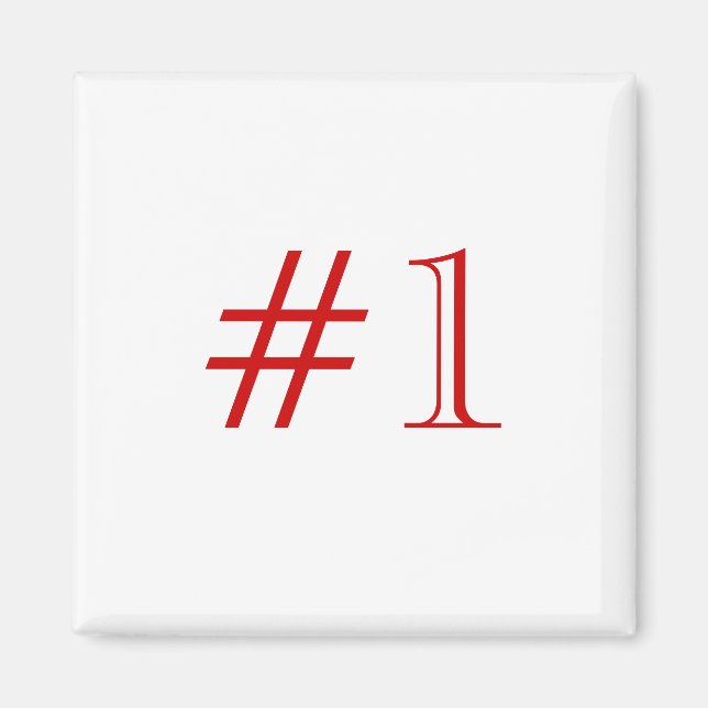 Number 1. Red and White. Custom Magnet (Front)