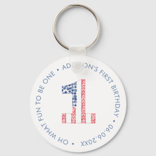 Number 1 Red White Blue 1st Birthday Party Favour Key Ring