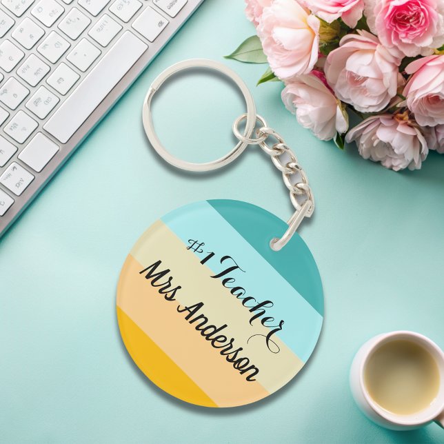Number 1 teacher personalised colourful  key ring (Creator Uploaded)