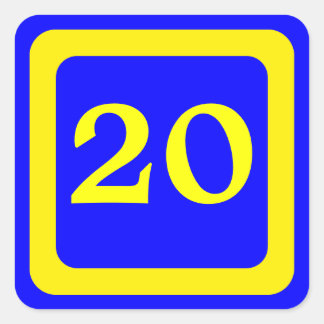 number 20, blue background, yellow frame square sticker