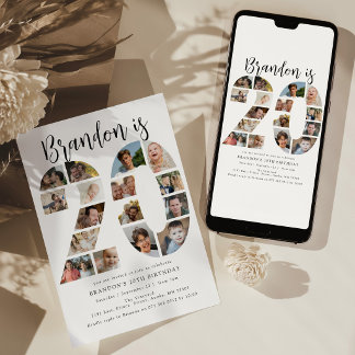 Number 20 Photo Co|lage 20th Birthday Party Invitation