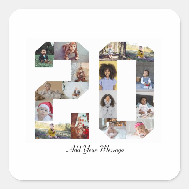 Number 20 Photo Collage Square Sticker (Front)