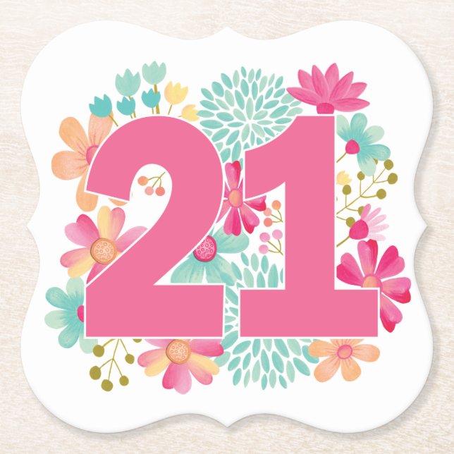 Number 21 21st Birthday Anniversary Party Paper Paper Coaster (Front)