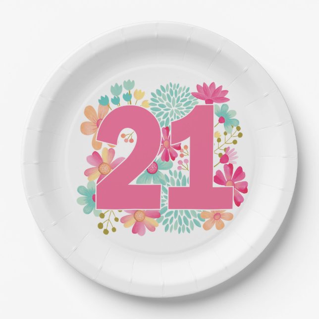 Number 21 21st Birthday Anniversary Party Paper Plate (Front)