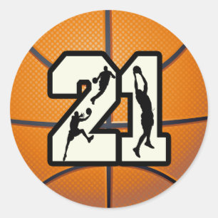 Number 21 Basketball Classic Round Sticker