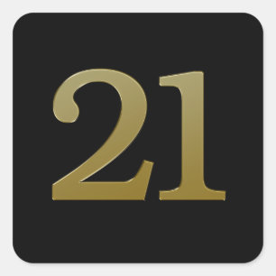 Number 21 Gold Square Sticker