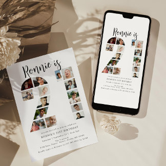 Number 21 Photo Co|lage 21st Birthday Party Invitation