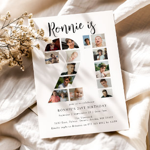 Number 21 Photo Co lage 21st Birthday Party Invitation