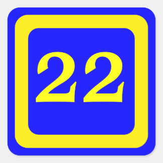 number 22, blue background, yellow frame square sticker