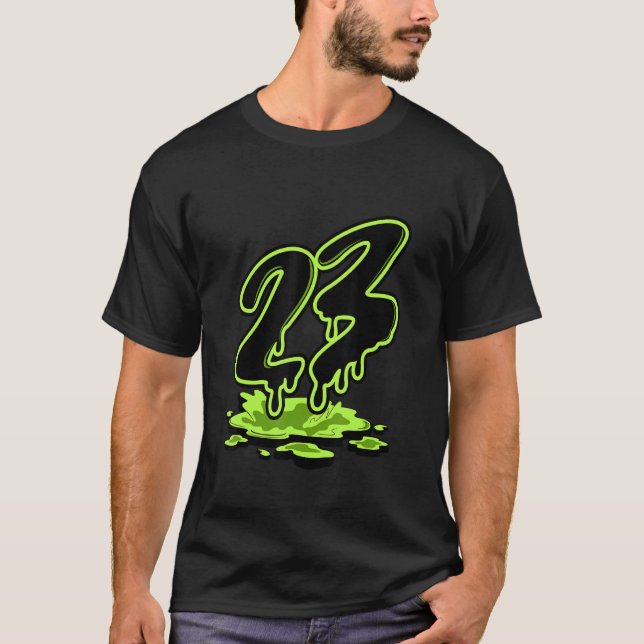 Number 23 Dripping Sneaker Match 6 Electric Green T-Shirt (Front)