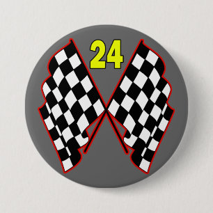 Number 24 and Chequered Flags 7.5 Cm Round Badge