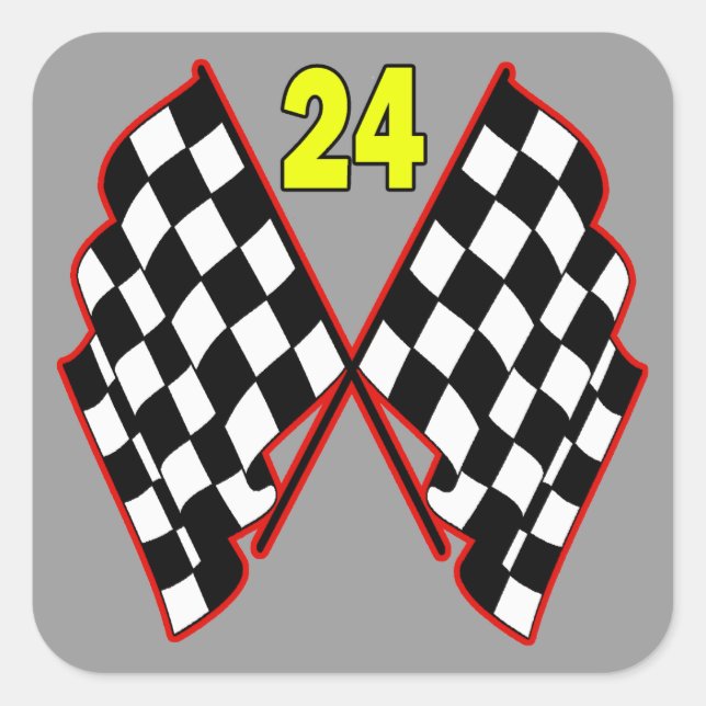 Number 24 and Chequered Flags Square Sticker (Front)