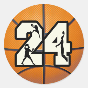 Number 24 Basketball Classic Round Sticker