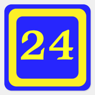 number 24, blue background, yellow frame square sticker