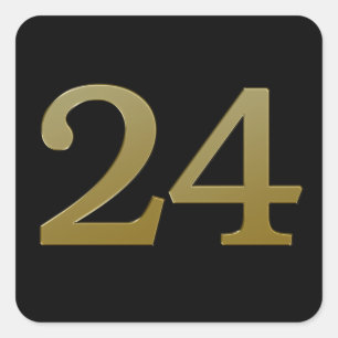 Number 24 Gold Square Sticker