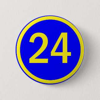 number 24 in a circle 6 cm round badge