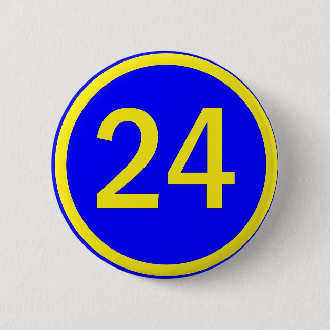 number 24 in a circle 6 cm round badge (Front)