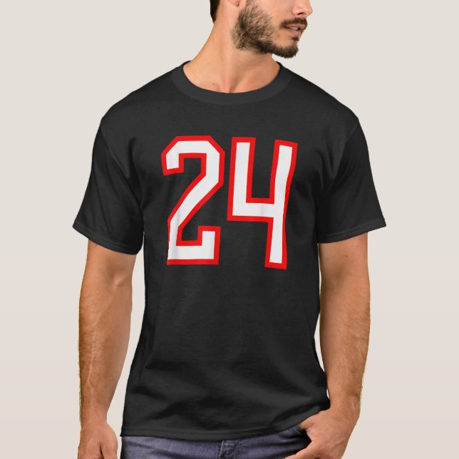 Number 24 White Red Sports Jersey Birthday Lucky N T-Shirt (Front)