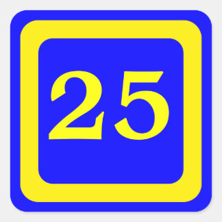 number 25, blue background, yellow frame square sticker