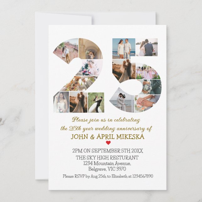 Number 25 Custom Photo Wedding Anniversary Invitation (Front)
