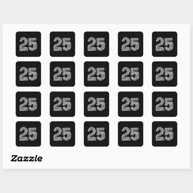 Number 25 Twenty Five Iridescent Silver Text Class Square Sticker (Sheet)