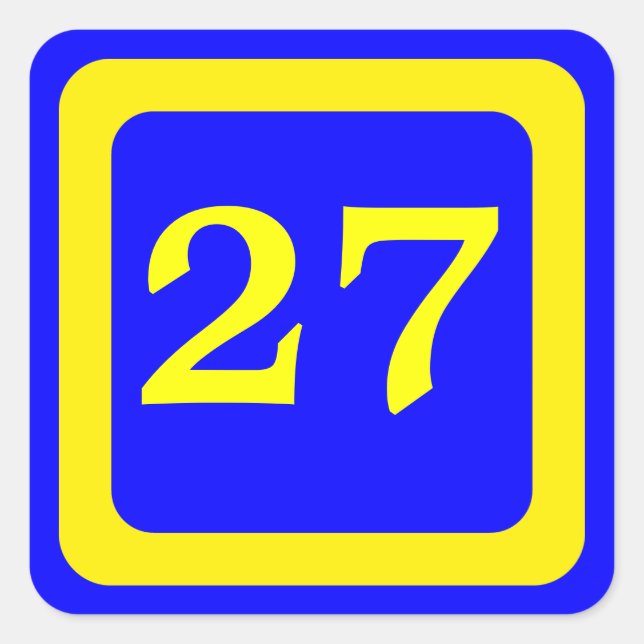 number 27, blue background, yellow frame square sticker (Front)