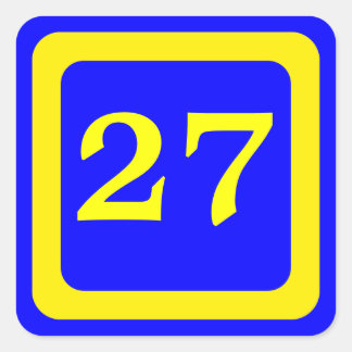number 27, blue background, yellow frame square sticker