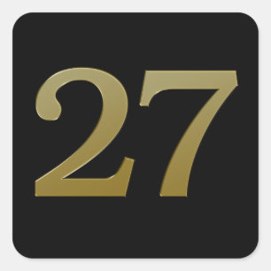 Number 27 Gold Square Sticker