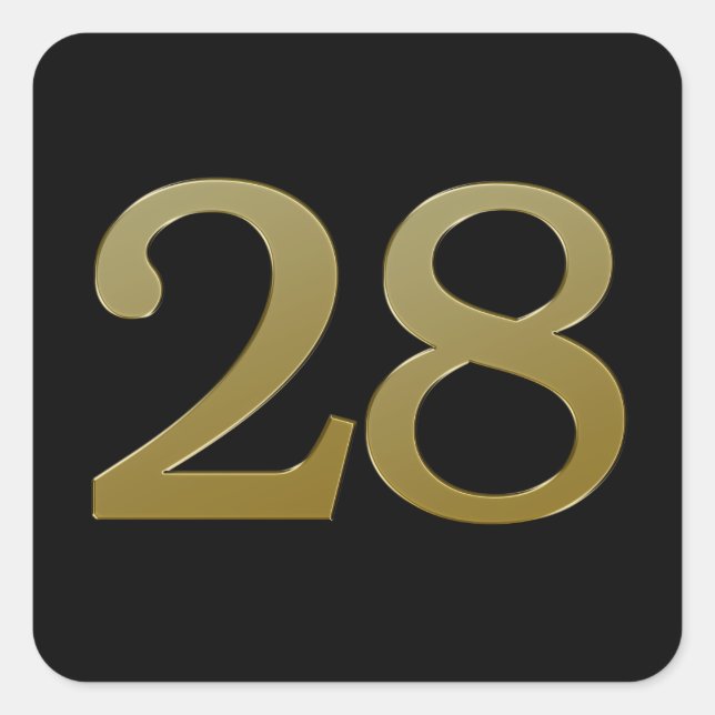 Number 28 Gold Square Sticker (Front)