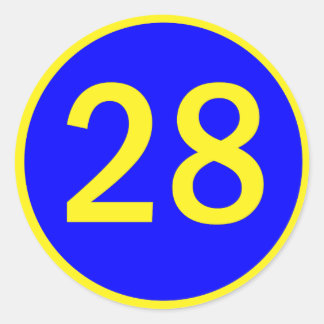 number 28 in a circle classic round sticker