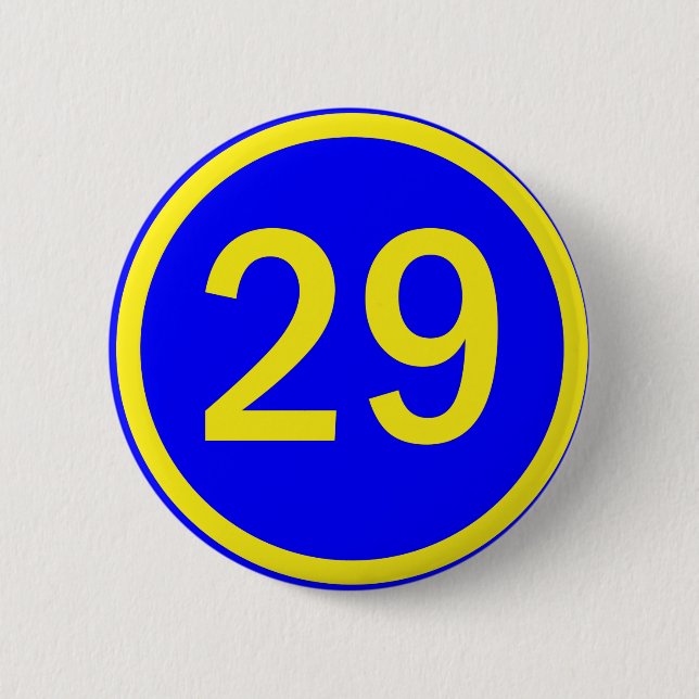 number 29 in a circle 6 cm round badge (Front)