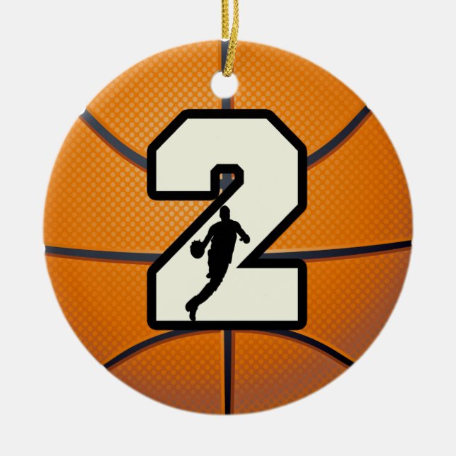 Number 2 Basketball Ceramic Tree Decoration (Front)