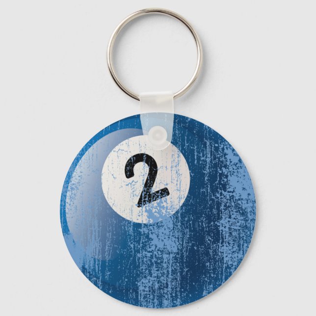 NUMBER 2 BILLIARDS BALL - ERODED AND AGED STYLE KEY RING (Front)
