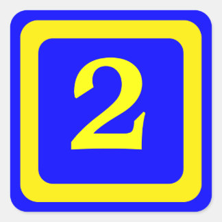 number 2, blue background, yellow frame square sticker
